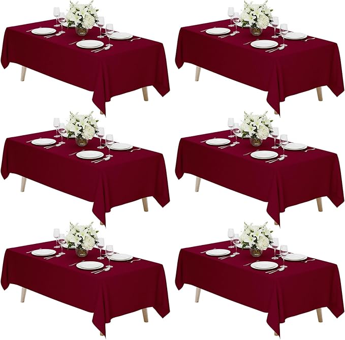 Fixwal 6 Pack Burgundy 70 x 120 Inch Rectangle Tablecloths, Reusable Washable Polyester Table Covers, Stain and Wrinkle Resistant for 6-8 Ft Tables, Wedding, Party, Thanksgiving, Formal Events