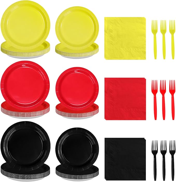 96Pcs Red Black Yellow Mouse Themed Party Decorations, Serve 24 | Mouse Color Cartoon Plates and Napkins Sets for Mouse Theme Kids Baby Shower Birthday Wedding Anniversary Party Supplies