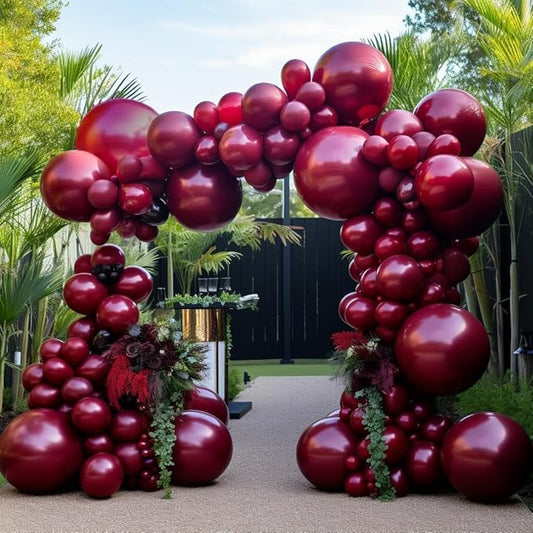 Burgundy Balloons Double Stuffed Red Maroon Balloon Garland Different Sizes 18/12/5in Wine Ruby Red Balloon Arch Kit for Birthday Mother's Day Bridal Wedding Graduation Party Decorations
