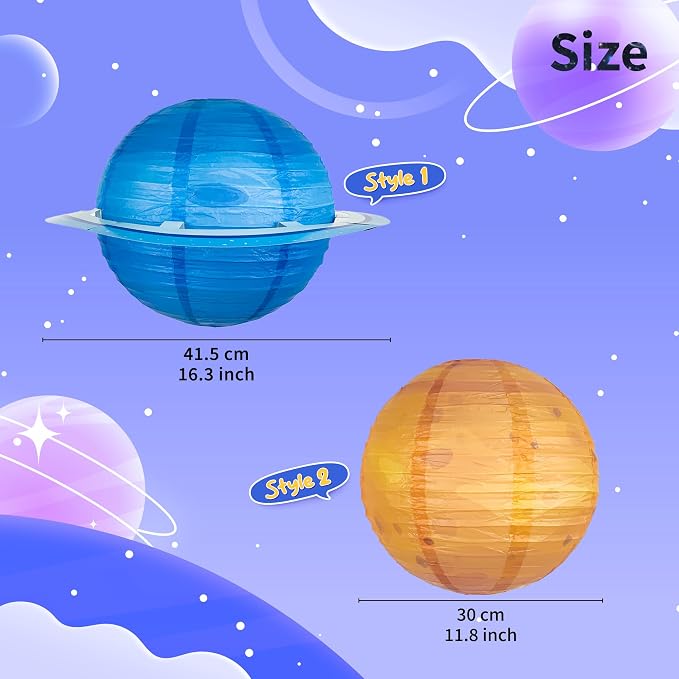 8 PCS Planet Paper Lanterns Outer Space Party Decorations Solar System Planets Hanging Lantern for Kids Space Theme Party Birthday Room Classroom Decorations