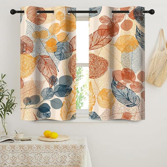 Boho Leaves Window Curtains Mid Century Eucalyptus Leaves Modern Abstract Art Curtain Drapes Kitchen Curtains Window Treatment Sets Bedroom Living Room Home Decorations,26x45 inch,2 Panels