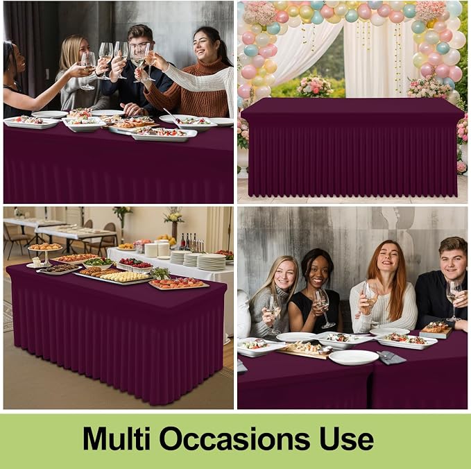 Smiry Spandex Tablecloth 2 Pack, Elastic Fitted Stretch Tablecloth for 6FT Rectangle Tables, Waterproof Washable Table Cover Skirt for Wedding, Banquet & Parties (Jujube Red, 72Lx30Wx30H Inch)