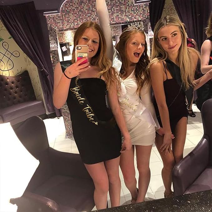 LADY&HOME Bachelorette Party Sash Set-Bride Bridesmaid Sashes for Bachelorette Party Decorations,Bridal Shower Gift,Black