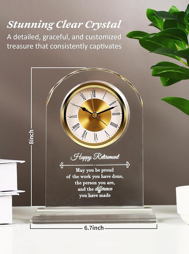 Crystal Retirement Alarm Clock Gifts for Men Women, Happy Retirement Plaque for Coworkers, Boss, Going Away Gift for Retired Friends, Farewell Goodbye Presents for Doctors Nurses Teacher