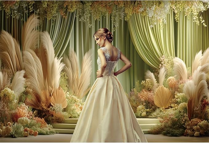 Baocicco Green Wedding Curtains Backdrops 10x7ft Fairytale Flowers Fantasy Engagement Photography Background for Bridal Shower Anniversary Decorations Birthday Bride to Be Party Banner Photo Booth