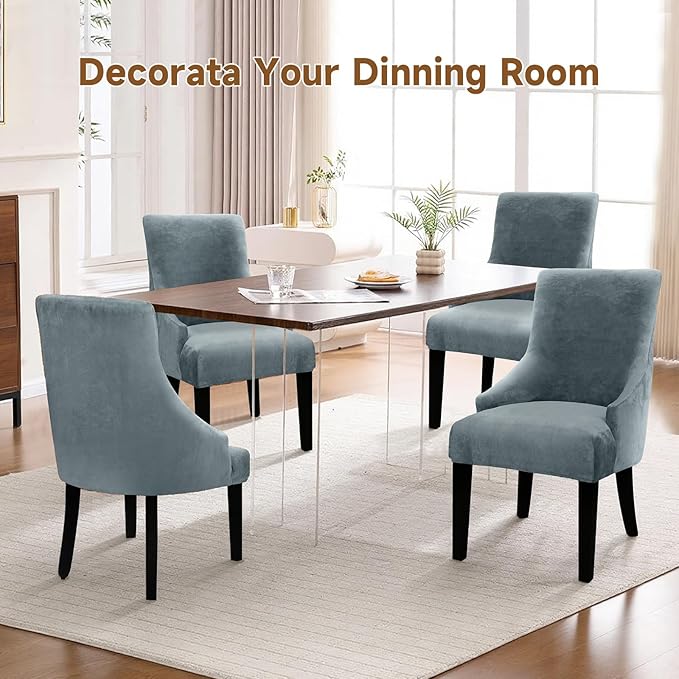 Velvet Wingback Dining Chair Cover Soft Stretch Accent Chair Cover Slipcover Thick Plush Wing Back Chairs Covers Furniture Protect Washable Chairs Protector Covers for Dining Room (Silver Grey, 2)