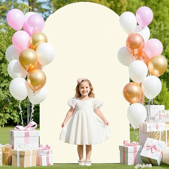 FANPROMS Wedding Arch Cover Ivory 4x7.2FT Spandex Fitted Arch Cover Backdrop Fabric Chiara Round Top Arch Covers Stretchy Backdrop 2-Sided Arch Stand Covering for Wedding Birthday Balloon Arch Frame