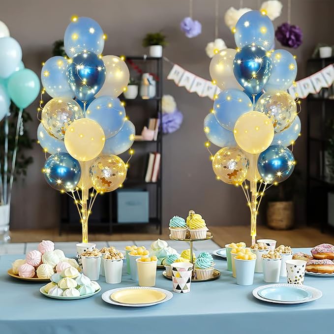 Cicicooie Balloons Stand Kit for Floor with String Light 2 Set Blue Centerpieces Balloon Holder Decoration for Wedding Birthday Party Bachelorette Party