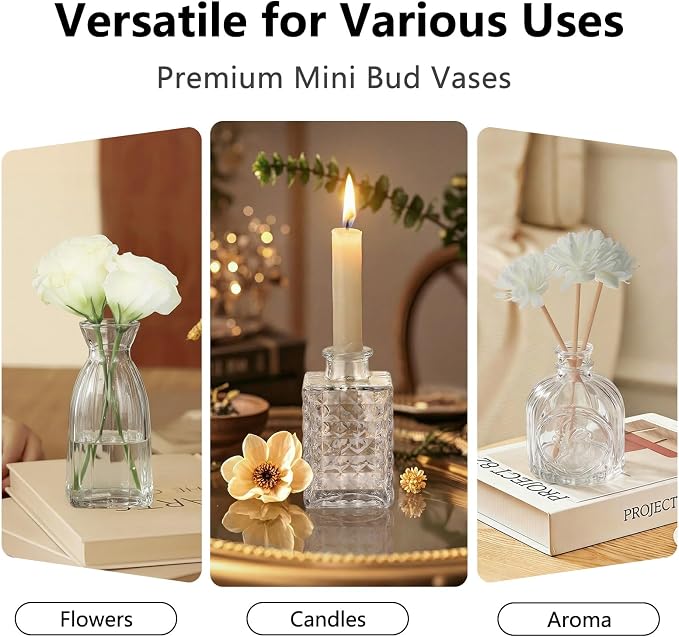 RUCKAE Glass Bud Vases Mini Flower Vase Small Vintage Vases for Centerpiece Table Wedding Decorations Home Decor Party(Transparent 22 Pack)