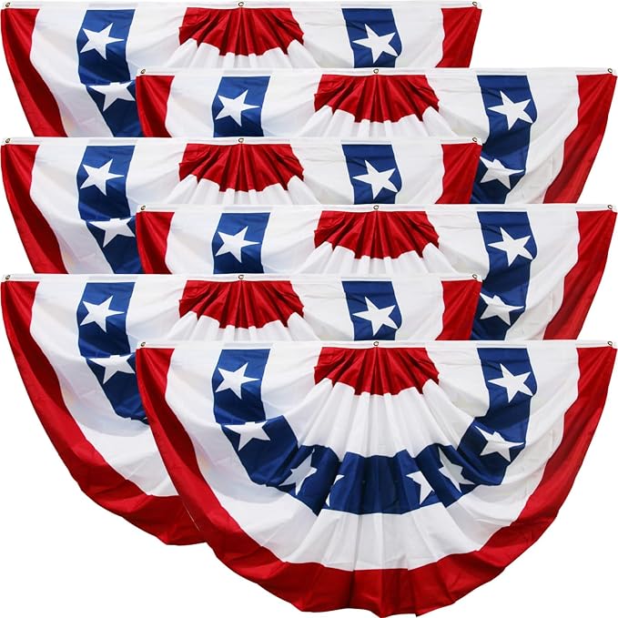 HOOSUN 4th of July Decorations,American Flag Bunting for Outside,Patriotic Fourth of July Bunting Memorial Day Decorations,USA Pleated Fan Flag 1.5x3 FT,Red White and Blue Buntings Banner 6 Pack