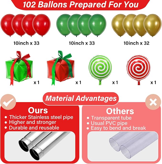 2 Sets Christmas Party Balloon Column Stand Kit With 102 Christmas Gift Boxes Foil Balloons 5.57Ft Adjustable Balloon Tower Stand With Base Adjustable Arch Column for Xmas Birthday Party Supplies