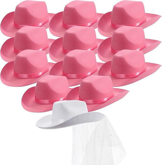 Pop Fizz Designs Bachelorette Cowgirl Hats Includes Bride White Cowboy Hat and Cowgirl Hats