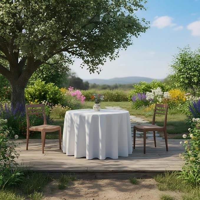 Surmente White Tablecloth for Round Tables, 120-inch Round Table Cloths for Weddings, Banquets, or Restaurants