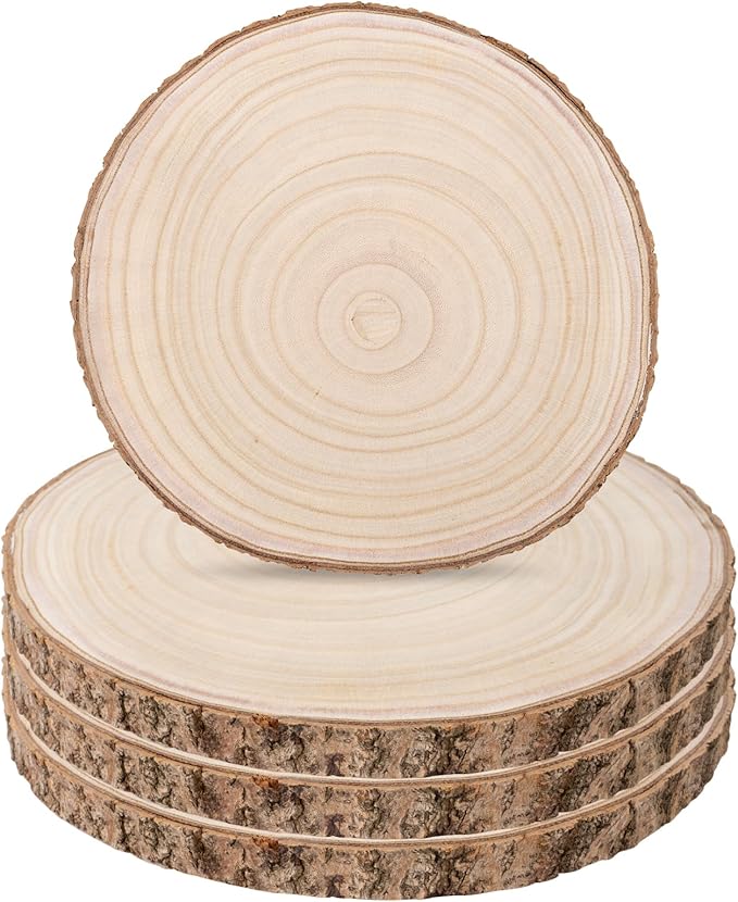 Large Wood Slices 4 Pcs 10-12 inch Wood Centerpieces for Tables, Natural Round Wood Circles Slices for Crafts/Table Decor/Wood Burning/DIY Projects/Christmas Ornaments/Rustic Wedding