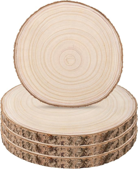 Large Wood Slices 4 Pcs 10-12 inch Wood Centerpieces for Tables, Natural Round Wood Circles Slices for Crafts/Table Decor/Wood Burning/DIY Projects/Christmas Ornaments/Rustic Wedding