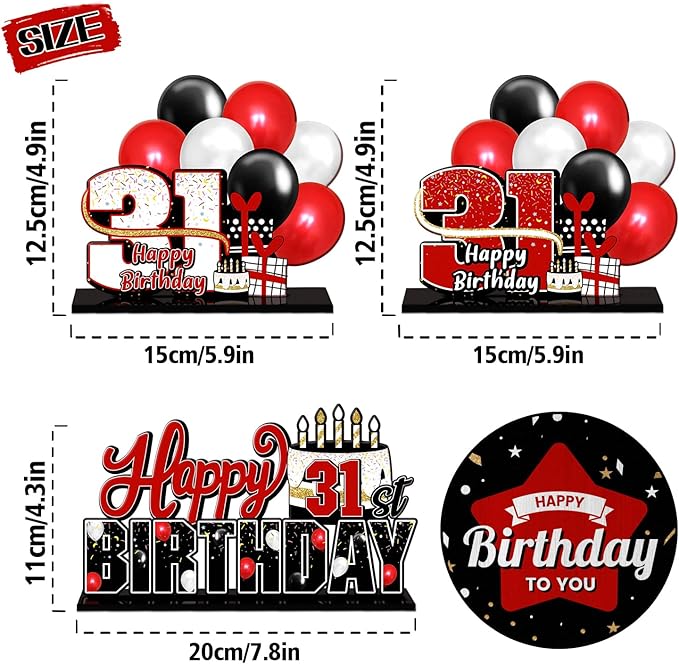 LINGTEER Happy 31st Birthday Red Acrylic Table Topper Centerpieces Set - Cheers to 31 Years Old Birthday 31st Bday Party Gift Decorations.