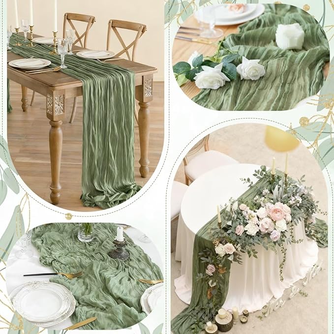 12 Pack Sage Green Cheesecloth Table Runner 35"×120" Gauze Fabric Table Runner Rustic Sheer Runner for Wedding Birthday Baby Shower Party Table Decoration Sage Green 12 Pack