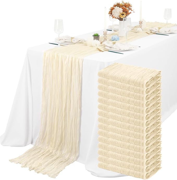 15 Packs Cheesecloth Table Runner - Ivory, 10 Ft Light Beige Gauze Boho Wedding Table Runner - Boho Wedding Table Decor - 21.5x120in