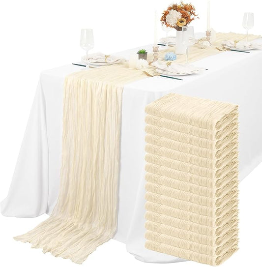 15 Packs Cheesecloth Table Runner - Ivory, 10 Ft Light Beige Gauze Boho Wedding Table Runner - Boho Wedding Table Decor - 21.5x120in