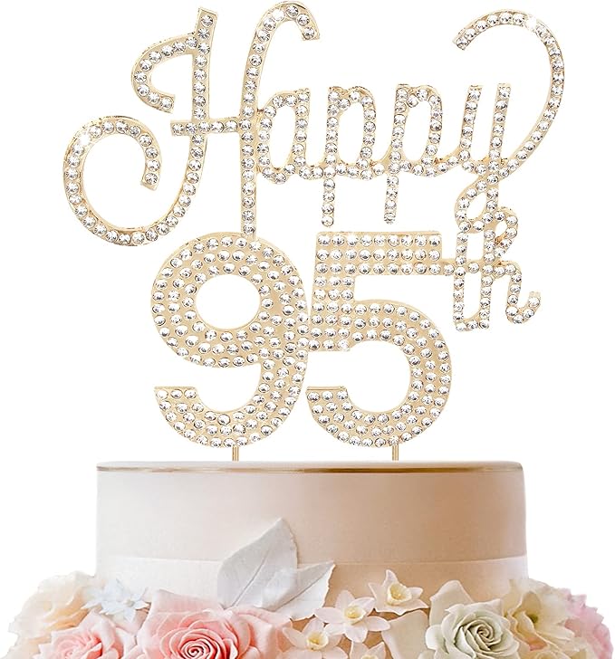 LINGTEER Happy 95th Birthday Gold Rhinestone Cake Topper - Cheers to 95th Birthday 95 Years Old Anniversary Party Cake Centerpieces Topper Decorations Gift Sign.