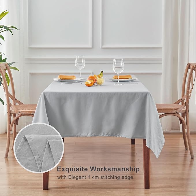 TOSMO 100% French Linen Tablecloth, Washable Farmhouse Rectangle Table Cloth for Kitchen, Dining, Party, Cocktail, Indoor and Outdoor Daily Use(52''x70'',Soft Grey)