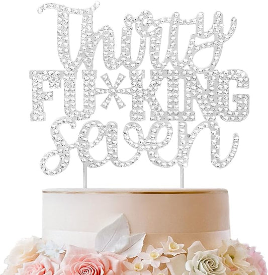 LINGTEER Happy 37th Birthday Funny Silver Rhinestone Cake Topper - Cheers to 37 Years Old Birthday Party,Thirty-Seven Cake Centerpieces Topper Decorations Gift Sign.