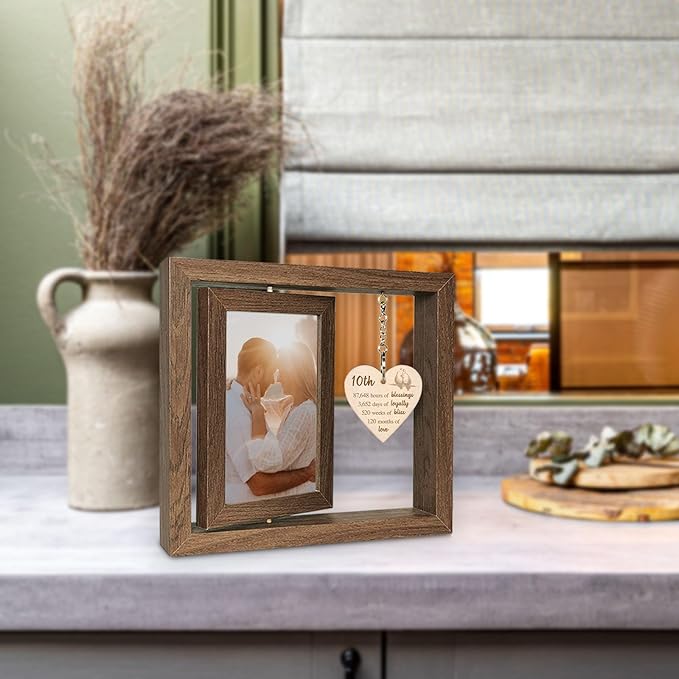 EYITUPC 10 Year Anniversary Picture Frame Gifts for Him Wife, 10th Wedding Anniversary Photo Frame Gifts for Couples Her, Display 2 4x6 Inch
