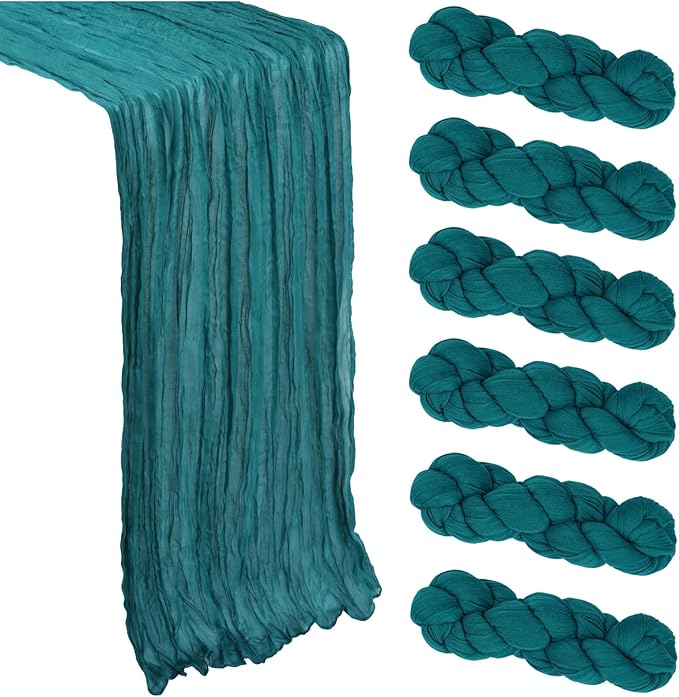 6 Pack Teal Cheesecloth Table Runner 10Ft Gauze Cheese Cloth Table Runner 35x120 Inch Boho Sheer Rustic Fabric Runner for Party Decor Baby Shower Wedding Holiday Decorations