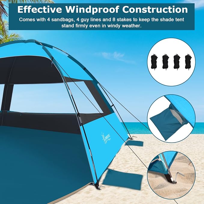 COMMOUDS Beach Tent Sun Shelter for 3/4/6/8 Person, UPF 50+ UV Protection Beach Shade Canopy Tent, Lightweight, Easy Set Up and Carry