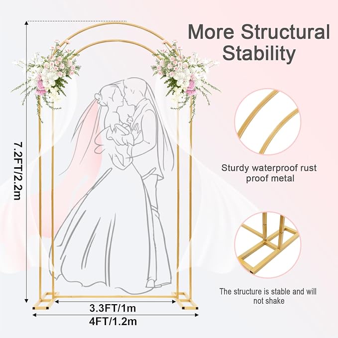 Metal Arch Backdrop Stand and Cover Set, 7.2ft Double U-Shaped Wedding Metal Arch Frame with 6.6FT White Cover, Double Backdrop Stand for Wedding Baby Shower Birthday Graduation Party Photo Backdrops