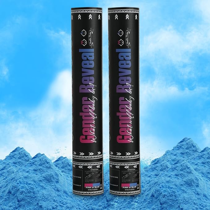 Gender Reval Powder Cannon Blue, DOUKEE Blue Powder Only Smoke Cannon Boy Gender Reveal Smoke Popper without Confetti for Gender Reveal, Baby Shower or Baby Boy Birthday Party, 2PK