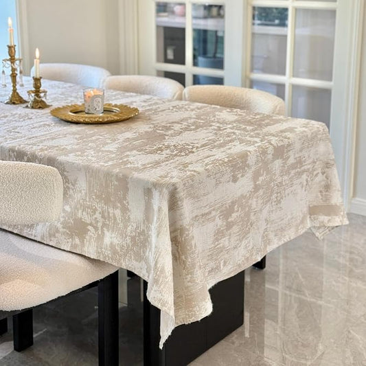 French Rectangle Tablecloth 70 x 108 Inch, Beige Jacquard Spillproof Waterproof Table Cloth, Polyester Cotton Decorative Fabric Table Cover for Dining, Party, Wedding, Kitchen, Farmhouse
