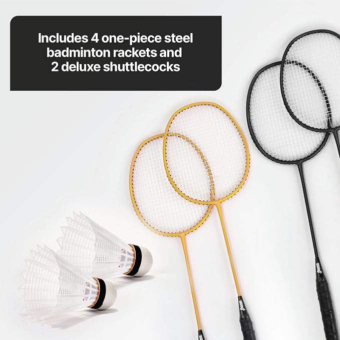 EastPoint Easy Setup Badminton Set - 15 ft Net, 4 Rackets, 2 Shuttlecocks - Quick Setup Net for Backyard Games - Steel Shaft Badminton Rackets for Family Games - Durable Shuttlecocks for Outdoors