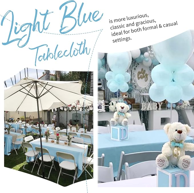 Showgeous 4 Pack Light Blue Tablecloths for 8 Foot Rectangle Tables 60 x 126 Inch, 8ft Rectangular Washable Polyester Table Cover for Wedding Party Banquet