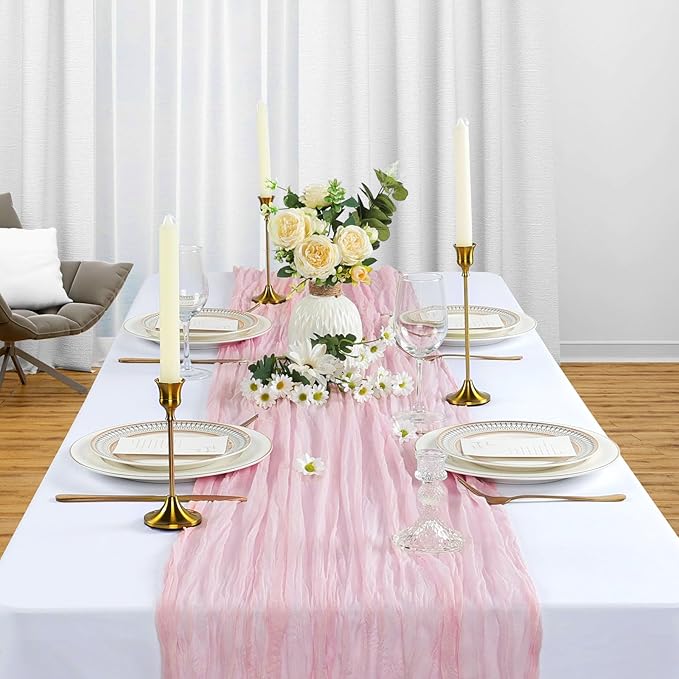 6 Pack Pink Table Runner Cheesecloth 10Ft Spring Gauze Cheese Cloth Table Runner 35x120 Inch Boho Rustic Sheer Fabric for Holiday Party Decor Baby Shower Wedding Home Decorations