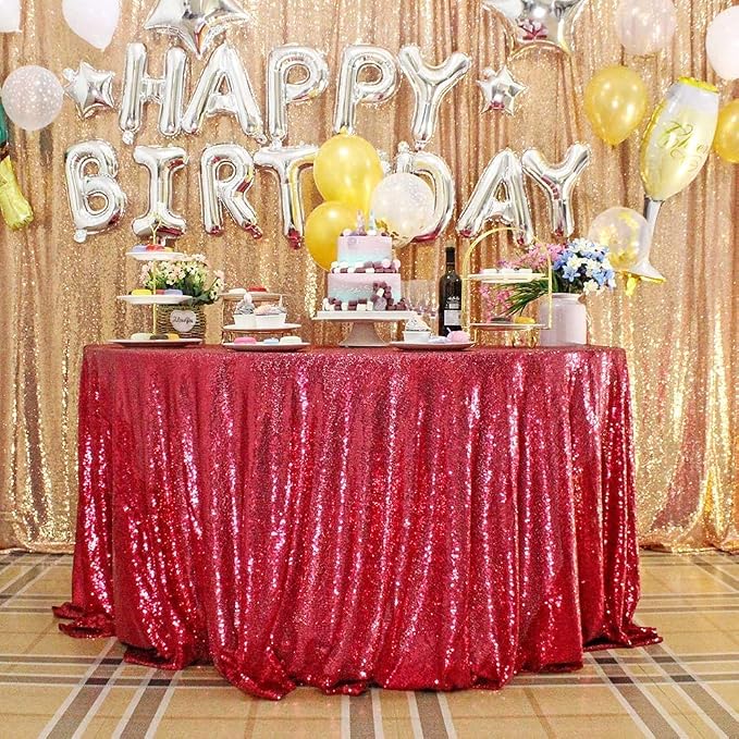 Burgundy Sequin Tablecloth, 120'' Round Sparkly Tablecloth, Glitter Tablecloth for Wedding Baby Shower Birthday Party Dinners