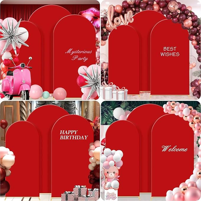 Gawicpy Wedding Arch Backdrop Stand Set Metal Arch Backdrop Stand with Wedding Arch Cover, Wedding Balloon Arch Backdrop Stand for Birthday, Baby Shower, Anniversary (Red, 4FT+5FT+6FT)