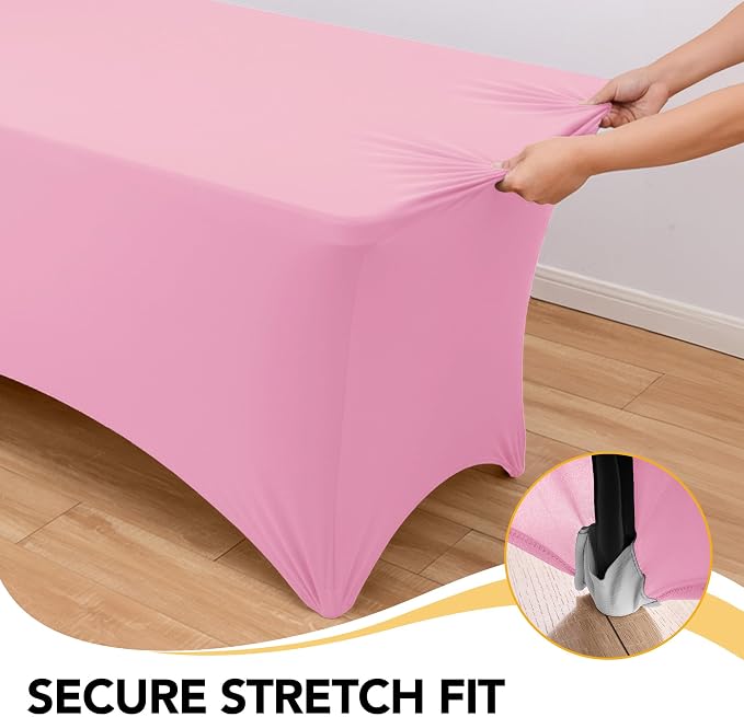8-Pack Premium Pink Spandex Tablecloths for 6ft Rectangle Tables, Stain & Wrinkle-Resistant, Washable Stretch Polyester Fitted Table Cover for Weddings, Banquets, Trade Shows Events
