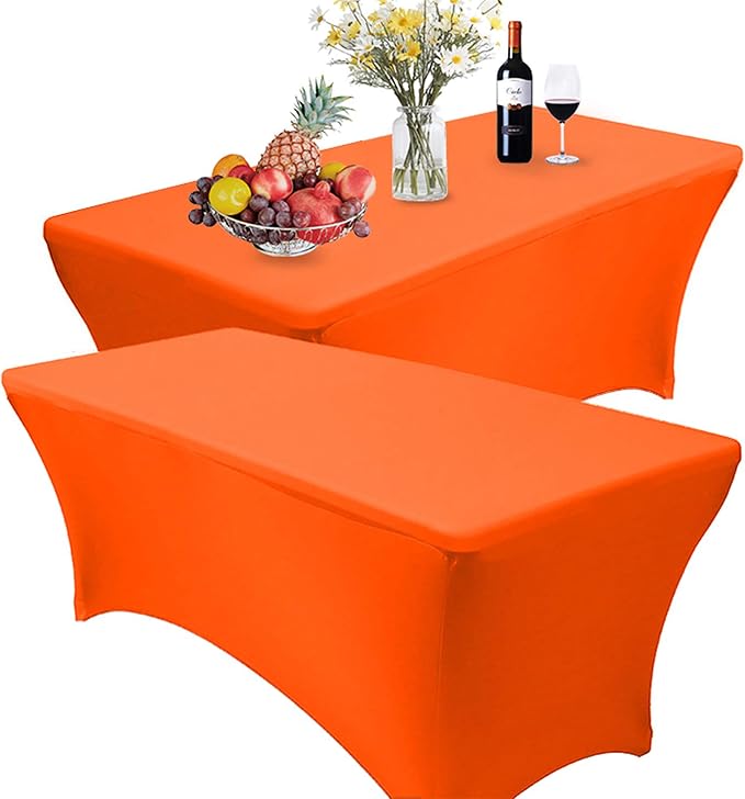 RELIANCER 2 Pack Stretch Spandex Table Covers for Rectangular Tables,8FT Elastic Fitted Tablecloth,Universal Rectangular Table Cloth Protector for Outdoor Party,Wedding,Bar,Birthday,Banquet,Events
