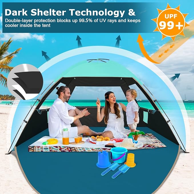 COMMOUDS Beach Tent Sun Shelter for 3/4/6/8 Person, UPF 50+ UV Protection Beach Shade Canopy Tent, Lightweight, Easy Set Up and Carry