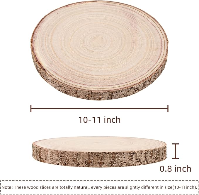 Maputune 8 Pcs 10-11 in Large Unfinished Wood Slices for Centerpieces, Natural Rustic Wooden Plate for DIY Craft, Round Wood Chips for Signage Painting Wedding Party Christmas Decor