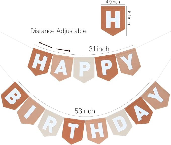 Felt Brown Happy Birthday Banner Birthday Decorations for Women Girls Boys Men Pets Handmade Party Backdrop