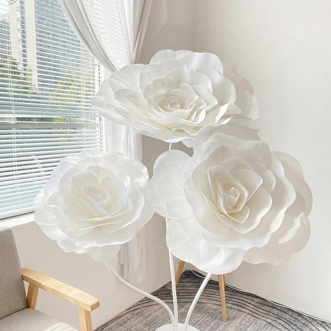 Norme 3 Pcs Wedding Artificial Giant White Velvet Rose 12, 16, 20 Inch Wedding Rose Petals Big Paper Flowers Giant Flower for Decorations Large White Flowers for Valentine, Home Decor, Anniversary