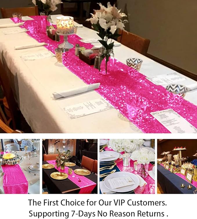 ShinyBeauty Hot Pink Table Runners - Pack of 10, 12x108-Inches, Sequin Fabric, Fuchsia, Perfect for Holiday Celebration Party Supplies