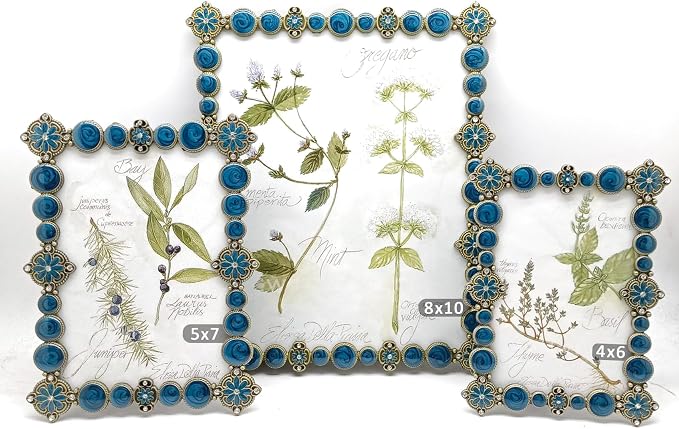 5x7 Vintage Picture Frame Decor Ornate Antique Blue Photo Frames with Glass Front, Art Decor Tabletop Display, Gifts Ideas for Women, Horizontally & Vertically