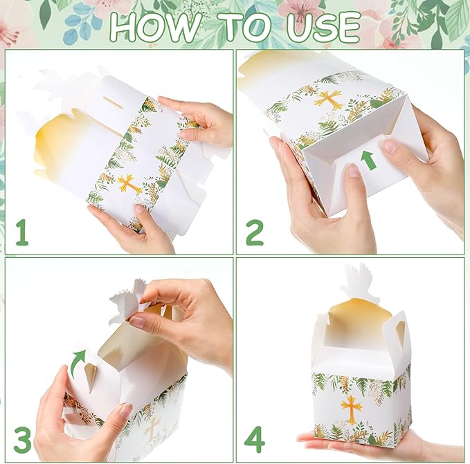 Geyee 48 Pcs Baptism Favor Boxes Baptism Party Favors First Communion Cross Goodie Gable Box Religious Party Favors God Bless Candy Boxes for Christening Baby Shower
