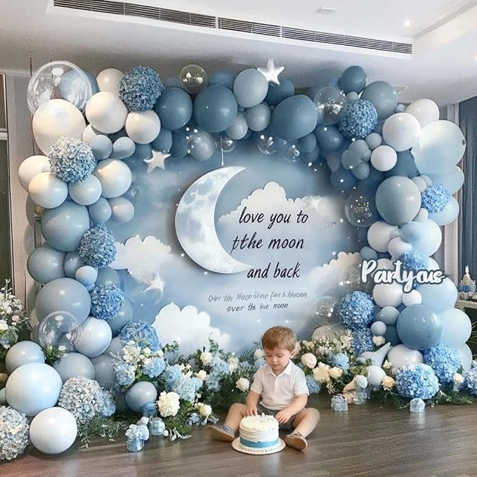 Dusty Blue White Balloon Arch Kit Double Stuffed Pastel Slate Blue White Matte Latex Balloon Garland for Baby Shower Birthday Bridal Wedding Mothers Day Party