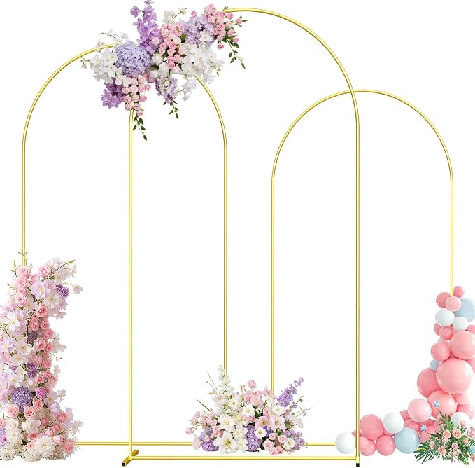 Metal Arch Backdrop Stand, 6FT+5FT+4FT Wedding Arch Frame, Gold Wedding Arch Backdrop Stand Set of 3, Balloon Arch Backdrop for Wedding Birthday Party Baby Shower Graduation Ceremony Decor
