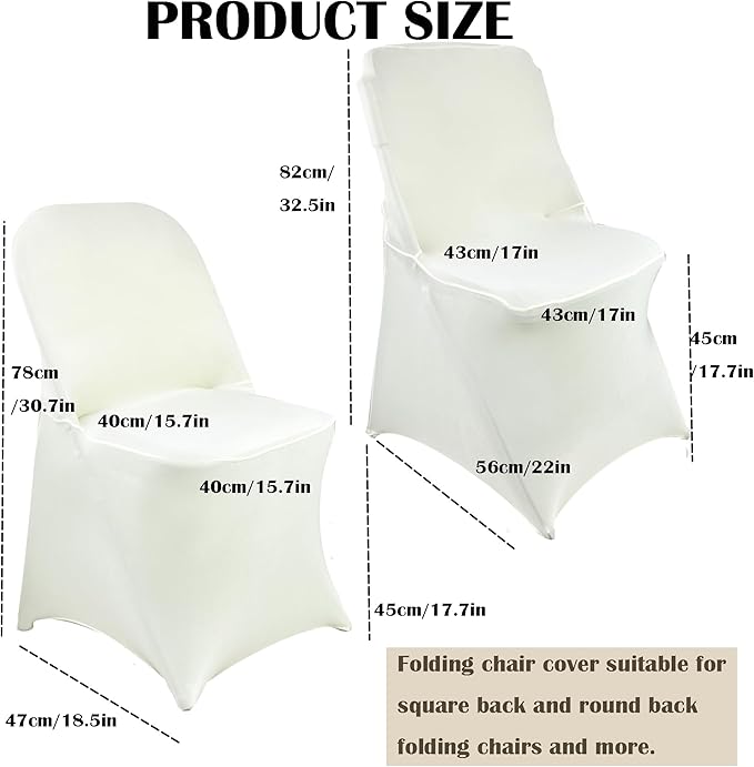 10PCS Stretch Spandex Folding Waterproof Chair Covers,Universal Fitted Chair Cover Protector for Wedding Party Banquet Holidays Celebration Decoration(Ivory)