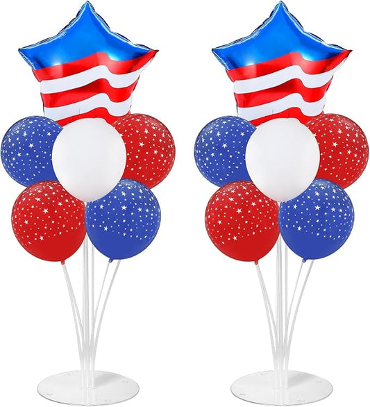 4th of July Balloons Stand Kit 2 Sets with 2 America Flag Star Foil Balloon Patriotic Red White and Blue Party Balloon Centerpiece for Tables for 250th Anniversary Independence Day Party Decorations